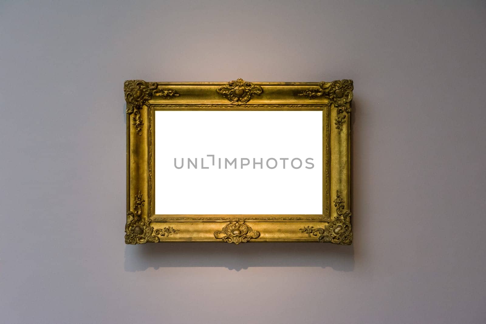 Art Museum Frame Dark Grey Wall Ornate Minimal Design White Isolated Clipping Path Template