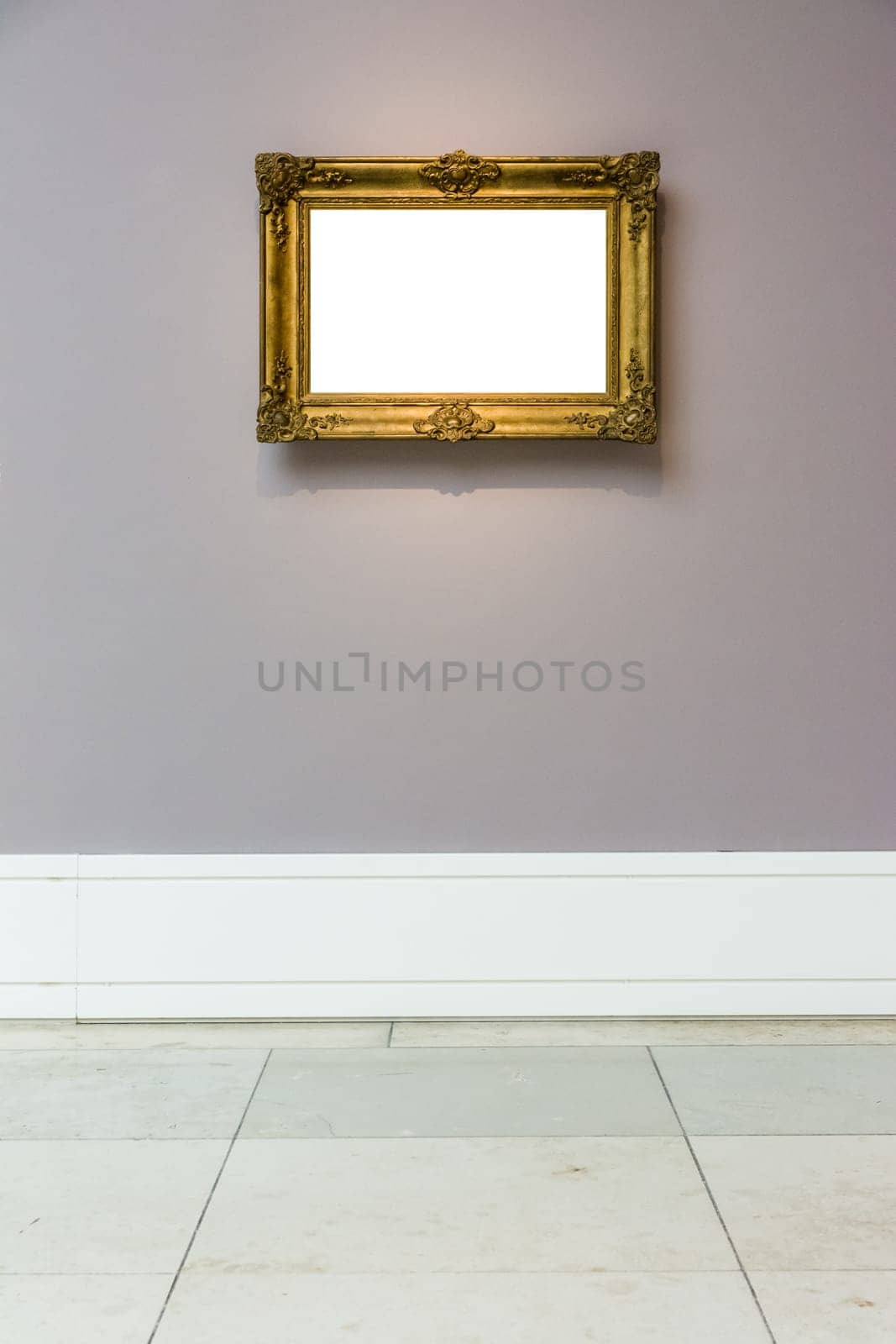 Art Museum Frame Dark Grey Wall Ornate Minimal Design White Isolated Clipping Path Template