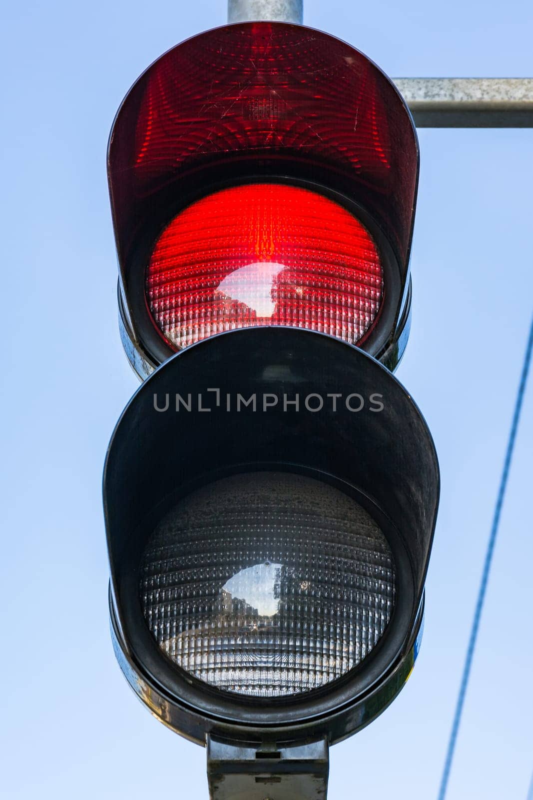 Red Traffic Light Illuminated Stop Daytime Public Safety