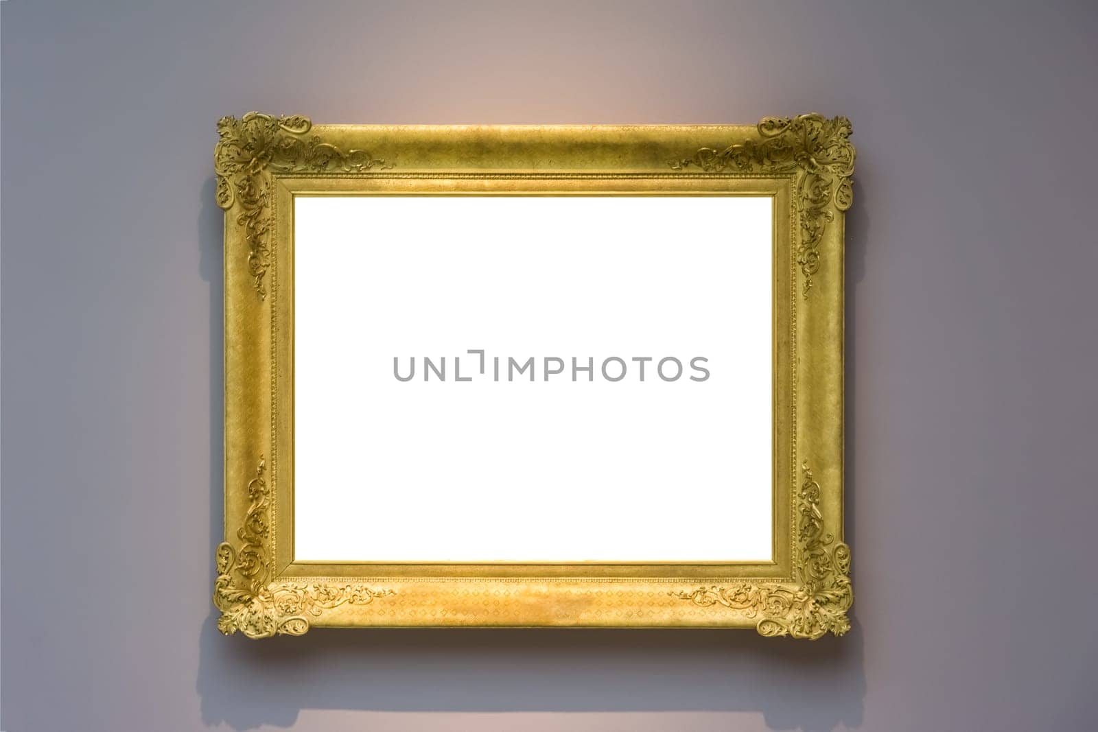 Art Museum Frame Dark Grey Wall Ornate Minimal Design White Isolated Clipping Path Template