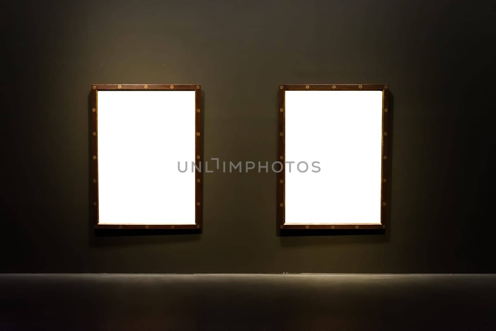 Art Museum Frame Dark Grey Wall Ornate Minimal Design White Isolated Clipping Path Template