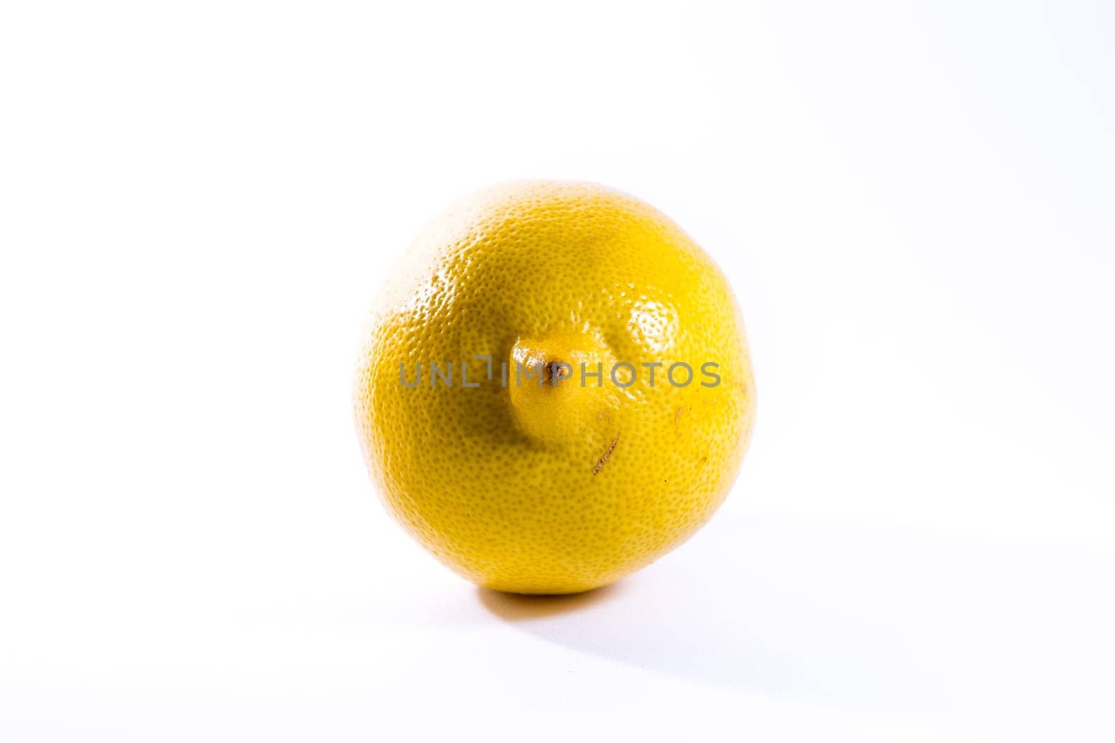 Single Lemon White Background Bright Yellow Fruit Fresh Food