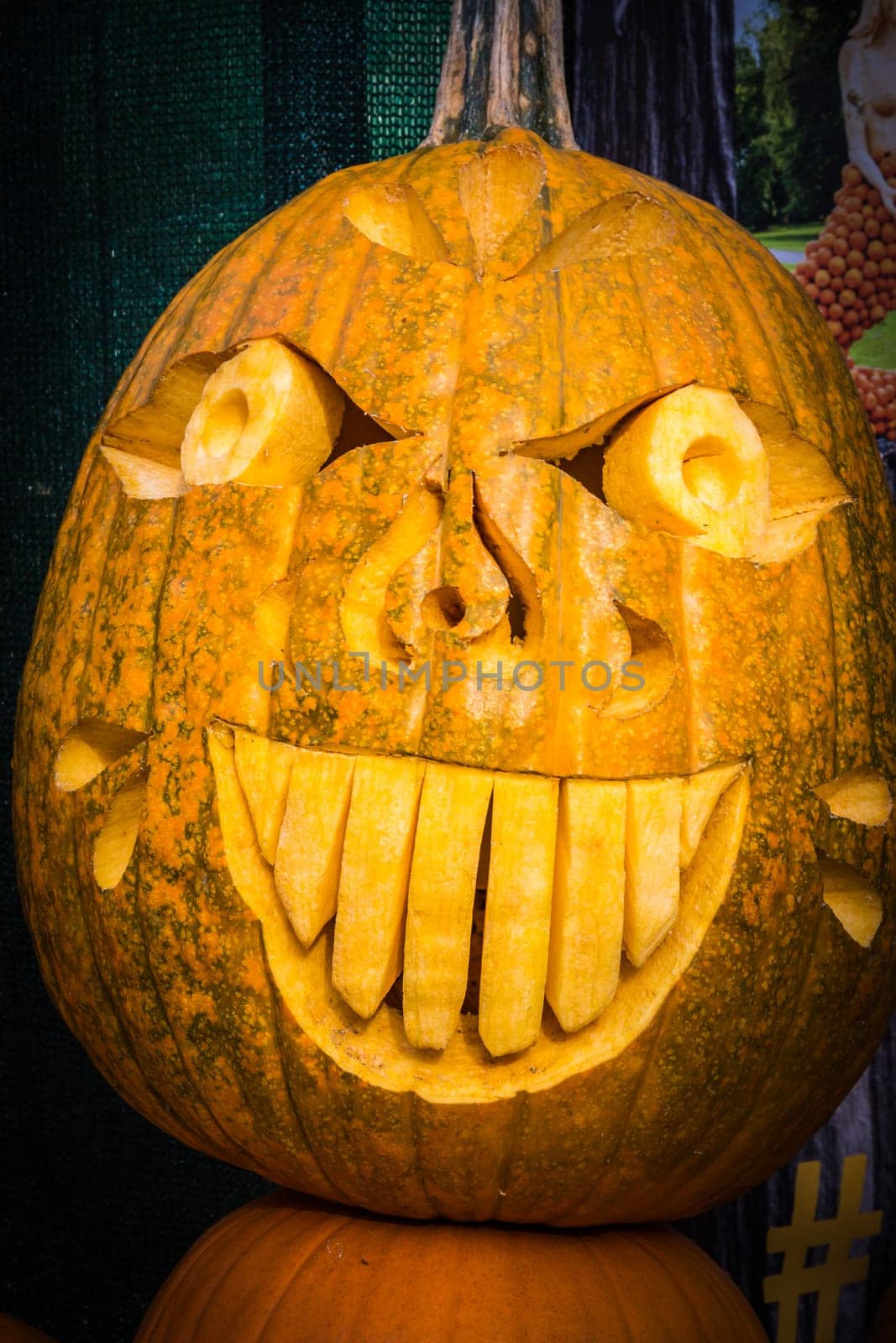 Pumpkin Scary Funny Face Expressive Comedy Halloween Holiday Outhouse Diving Board Head Seasonal Sculpture Decoration