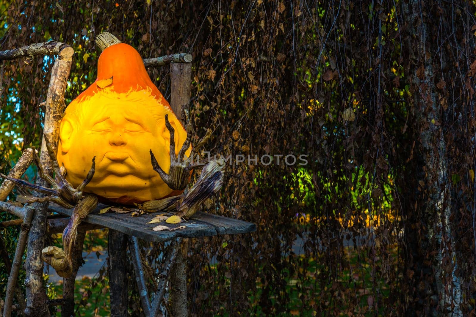 Pumpkin Scary Funny Face Expressive Comedy Halloween Holiday Outhouse Diving Board Head Seasonal Sculpture Decoration
