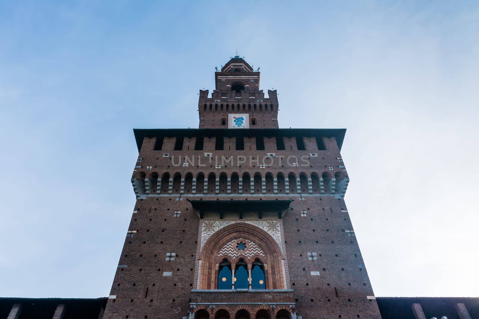 Sforza Castle Milan Italy Monument Medieval Architecture Historical Winter Blue Skies 2016 Travel Destination Sightseeing