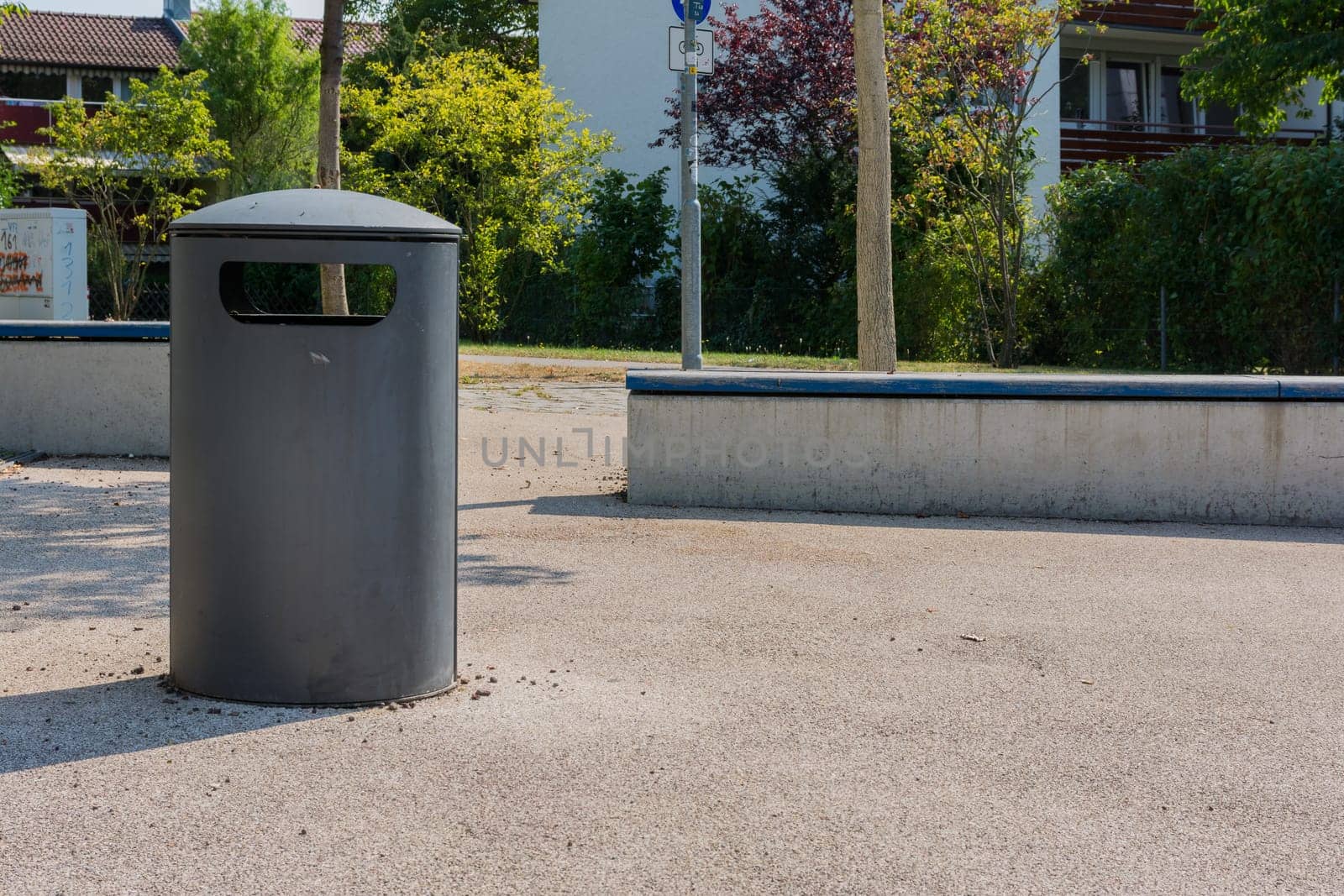 Public Park Outdoor Trash Can Sunny Day Recycling Metal