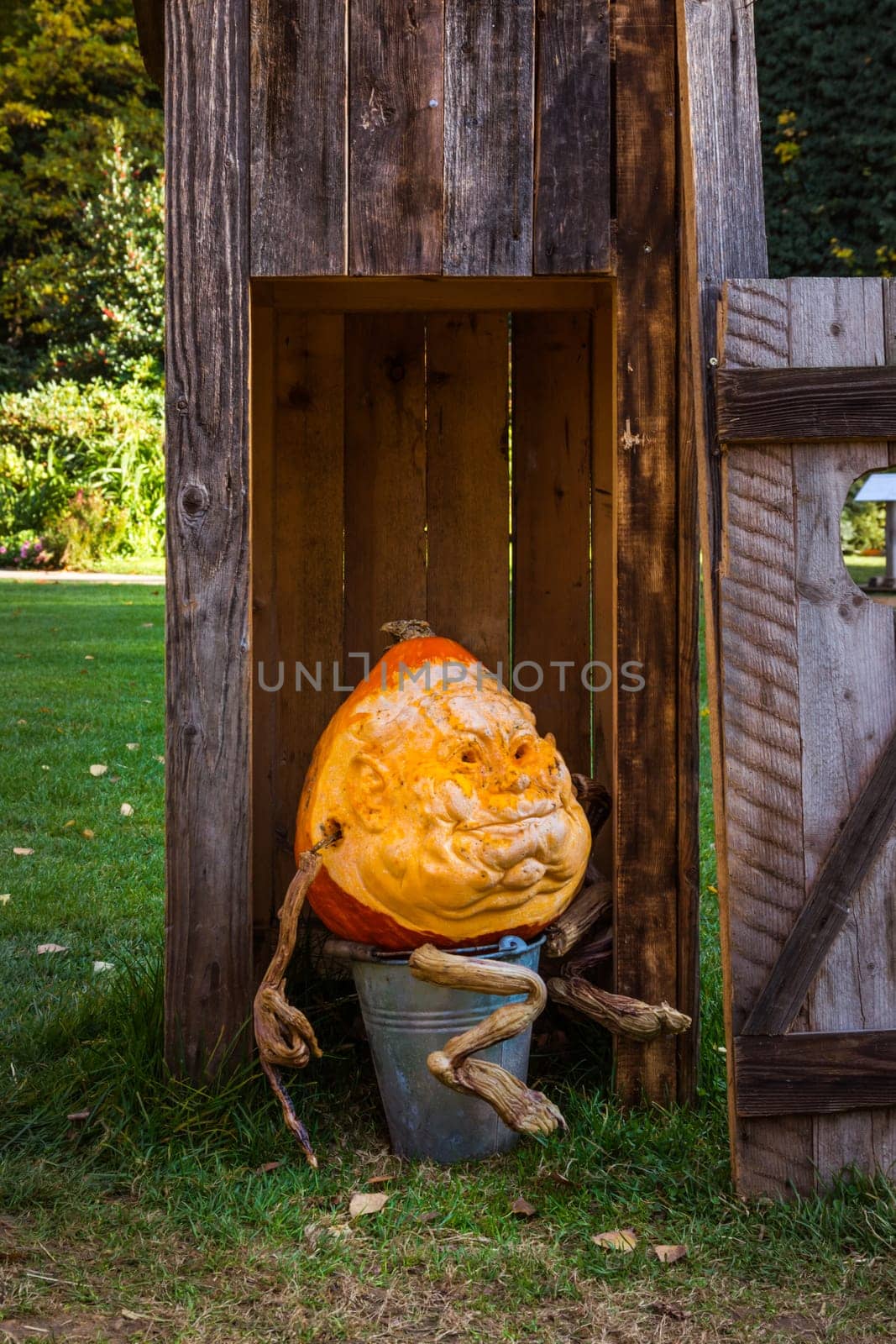 Pumpkin Scary Funny Face Expressive Comedy Halloween Holiday Outhouse Diving Board Head Seasonal Sculpture Decoration