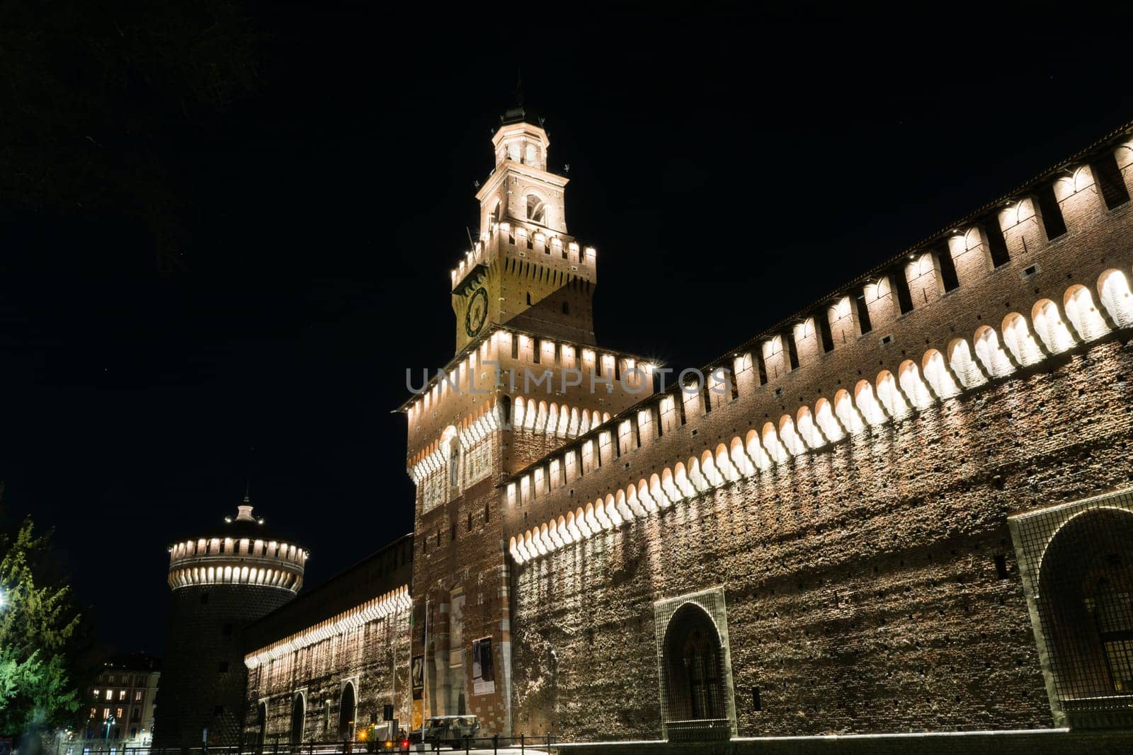 Sforza Castle Milan Italy Monument Medieval Architecture Historical Winter Blue Skies 2016 Travel Destination Sightseeing