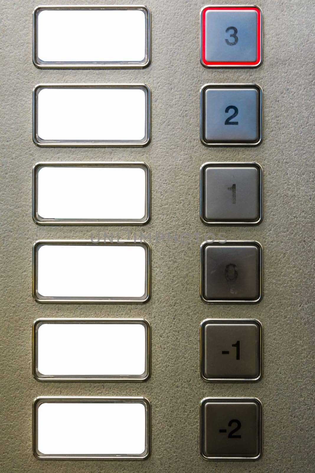Blank Elevator Keypad Buttons Floors -2 to 3 Labels Background Detail Clipping Path White Isolated