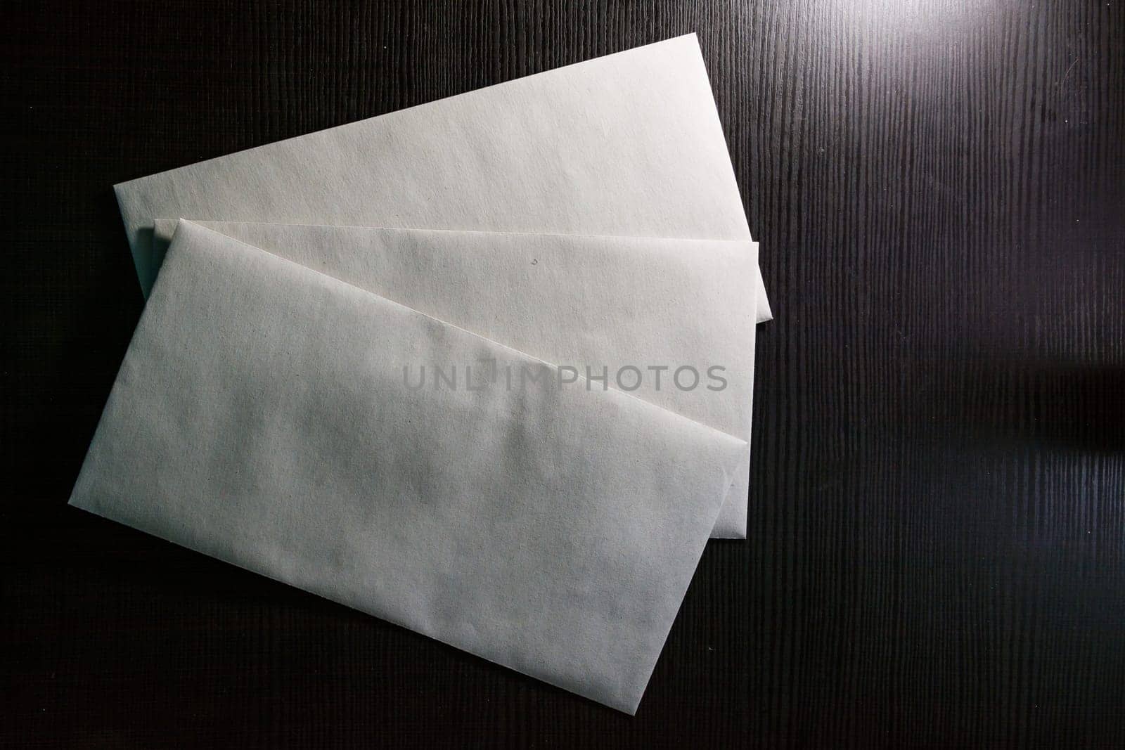 Blank Letter Envelope Template White Paper Texture Background Desk