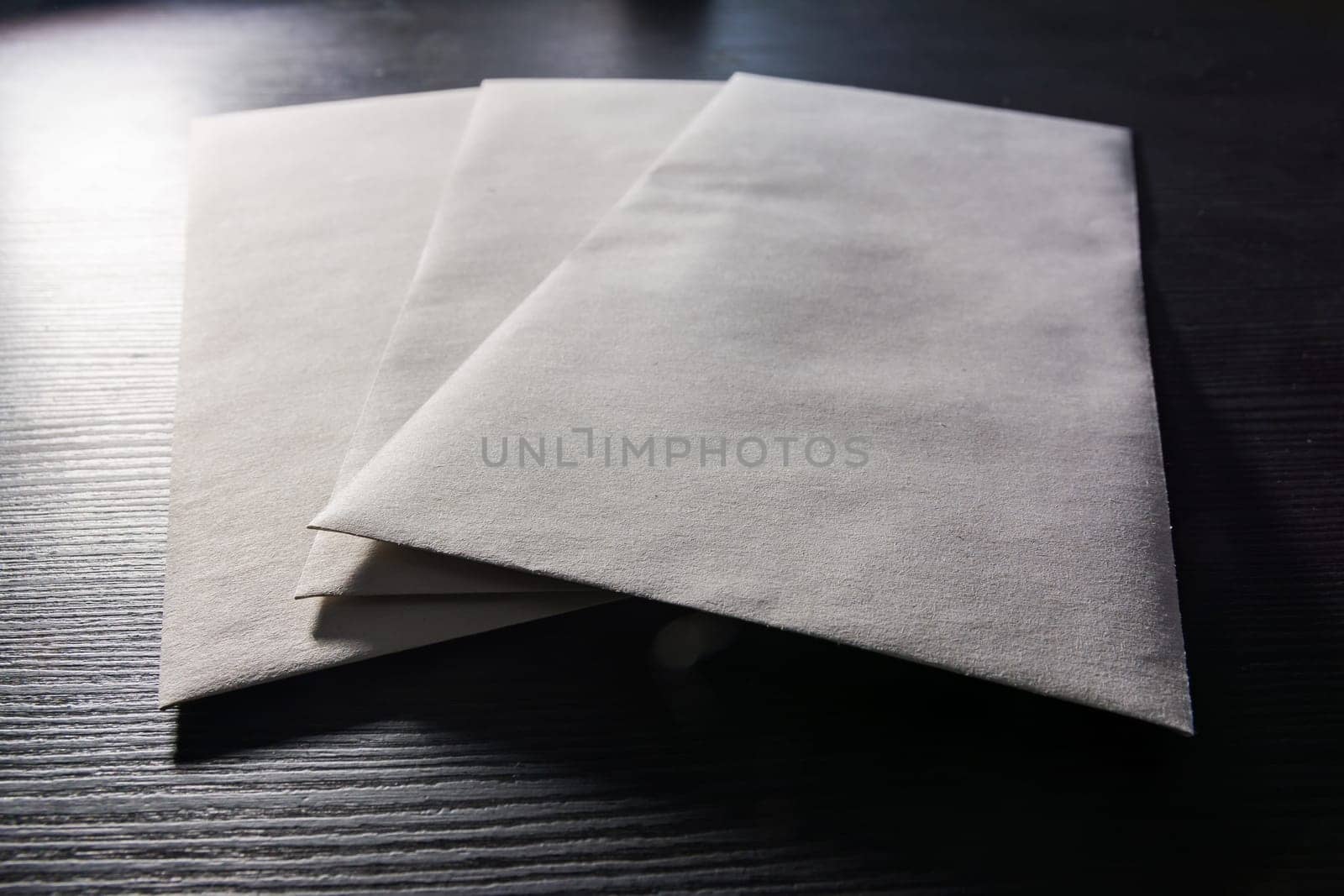 Blank Letter Envelope Template White Paper Texture Background Desk
