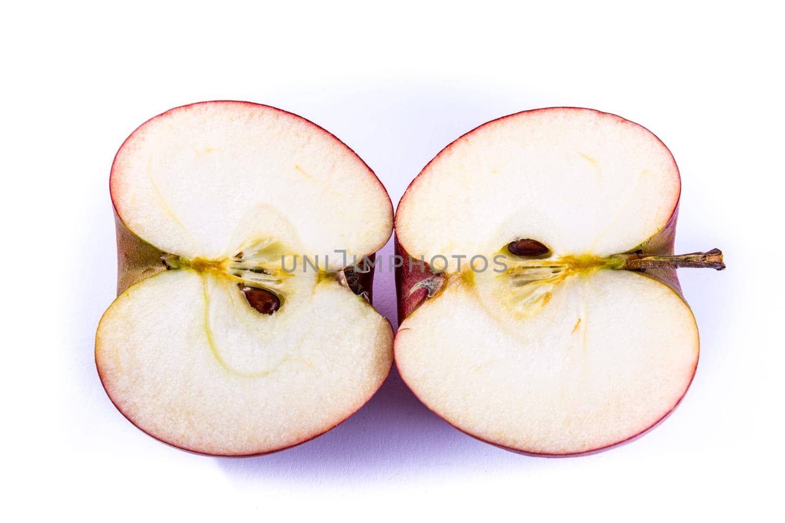 Bright Red Apple Cross Section Slice Cut Cross Section Inside Closeup Detail Fresh Fruit White Isolated Background