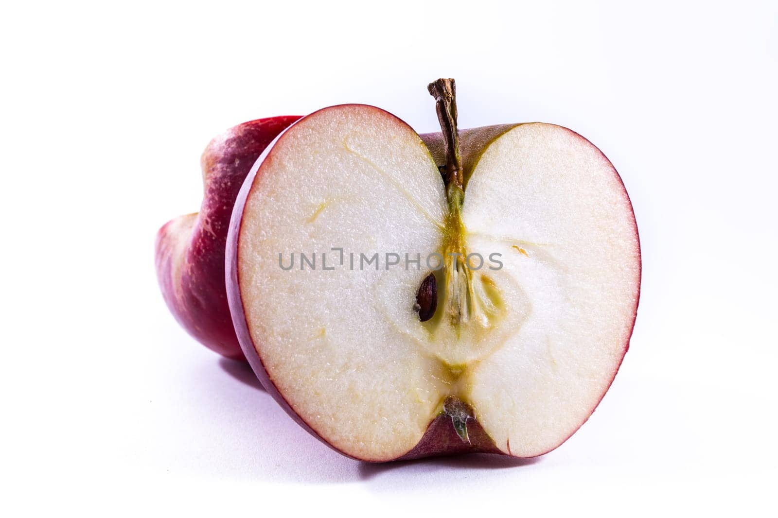 Bright Red Apple Cross Section Slice Cut Cross Section Inside Closeup Detail Fresh Fruit White Isolated Background