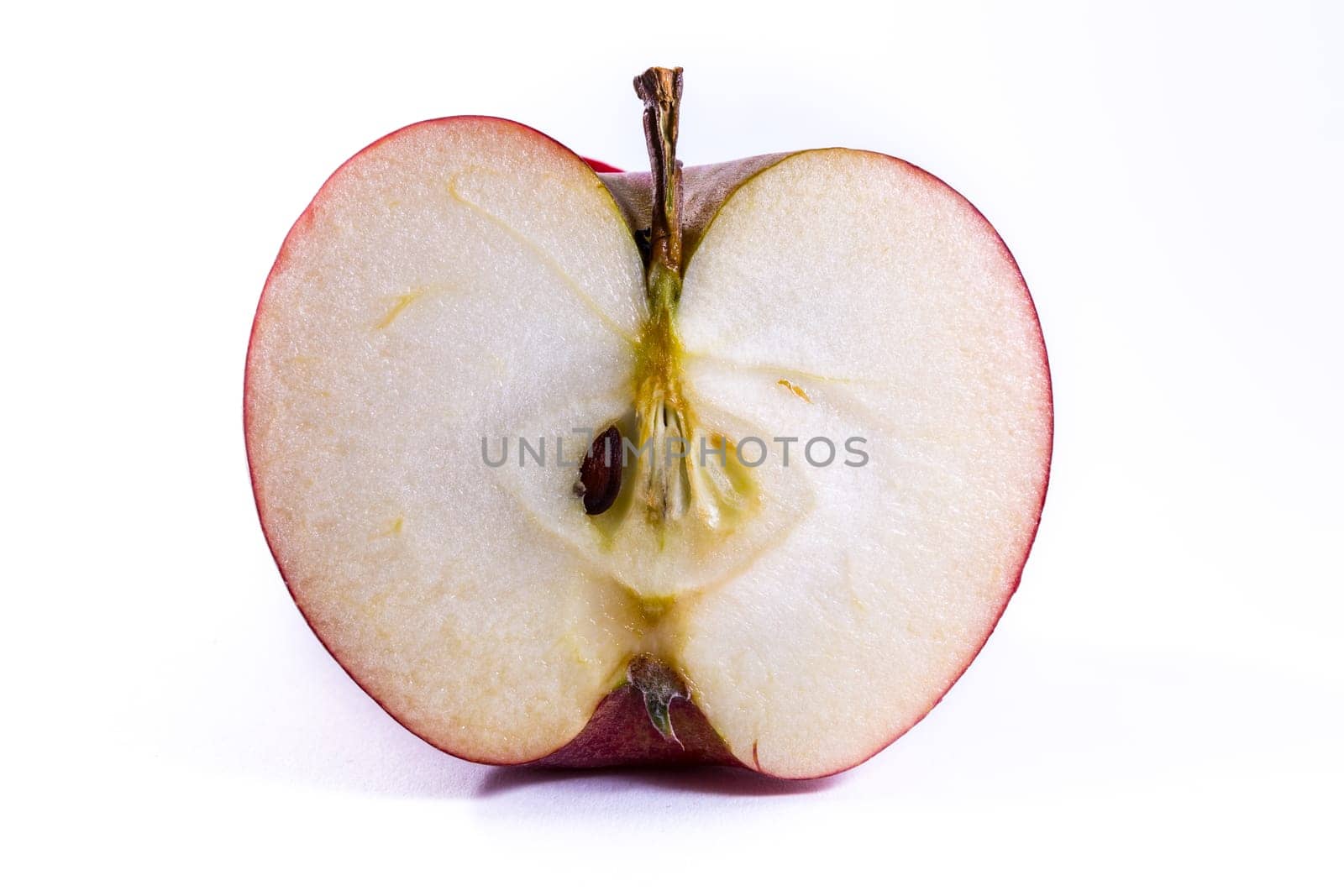 Bright Red Apple Cross Section Slice Cut Cross Section Inside Closeup Detail Fresh Fruit White Isolated Background