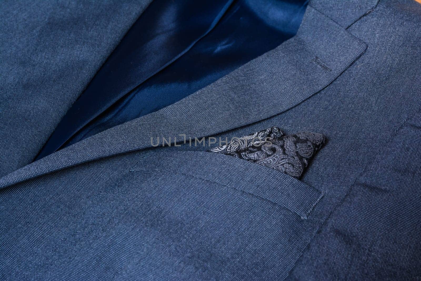 Blazer Closeup Texture Detail Textile Blue Tuxedo Suit Professional Handsome Men Fashion Button Handkerchief Lapel Material Jacket