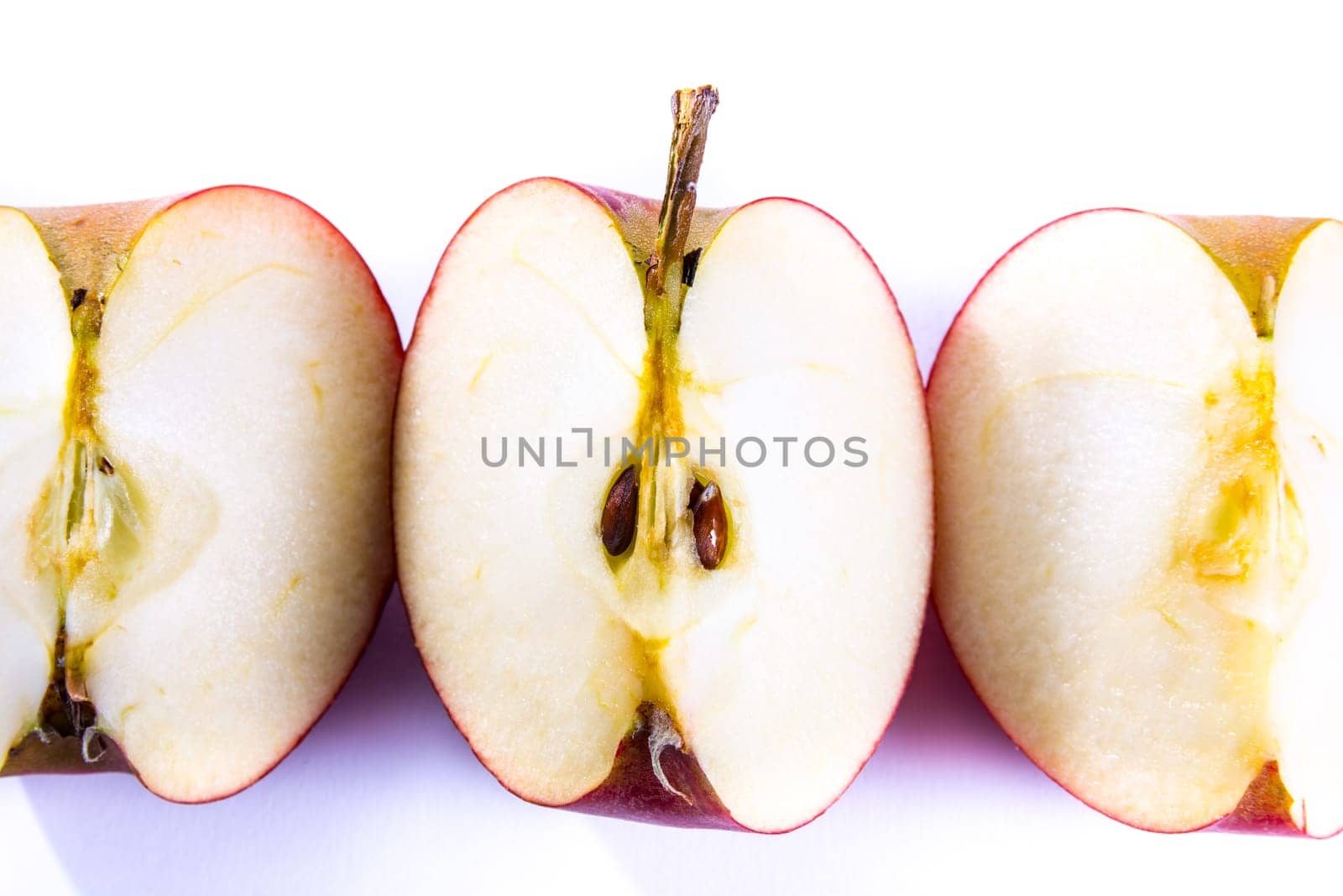 Bright Red Fresh Fruit Apple Slices Quarters Pieces Healthy Isolated White Background Food