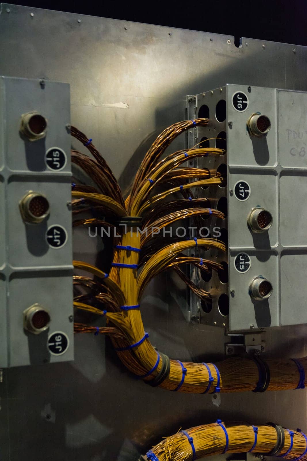 Complicated WIres Connecting Two Panels Golden Blue Zipties