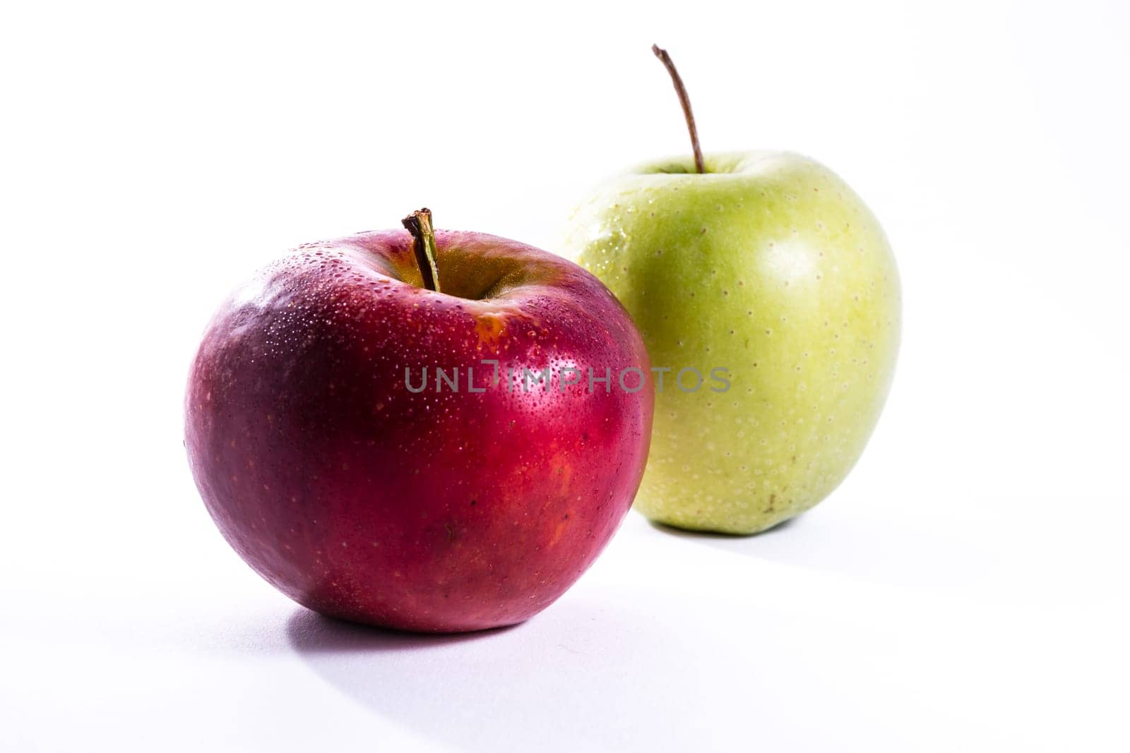 Red Green Apples Together Pair Couple Fruit Fresh Food Delciious White Isolated Background