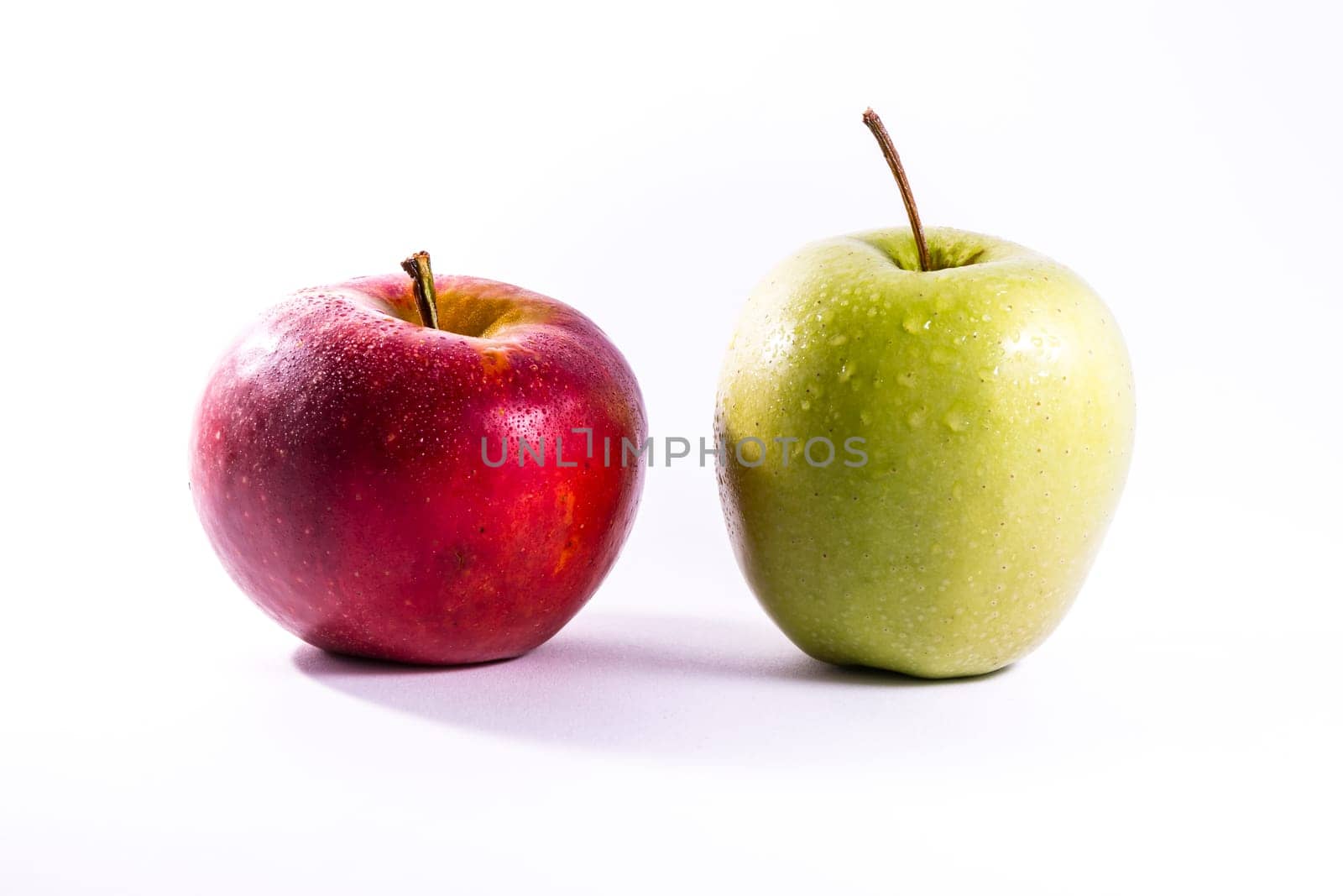 Red Green Apples Together Pair Couple Fruit Fresh Food Delciious White Isolated Background