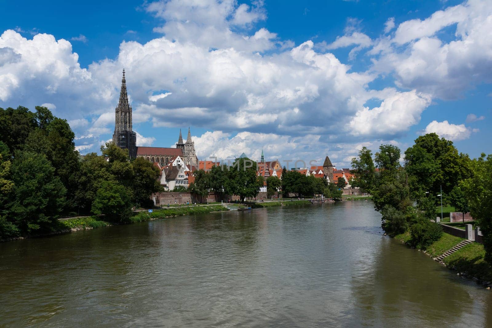 Danube River and Ulmer Münster Cathedral on Ulm Daytime Landscape