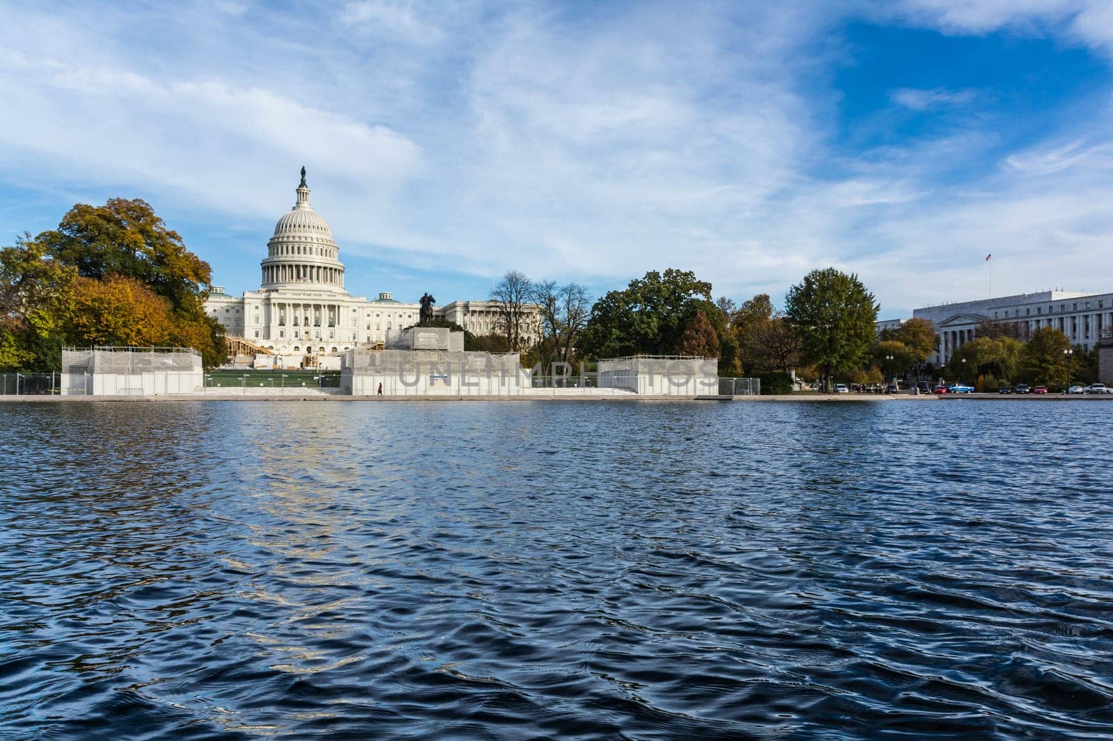 Daytime Landscape US Capitol Building Washington DC Grass Blue Sky