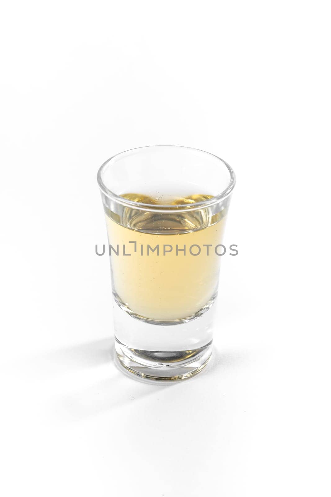 Empty Full Shot Glass Party Drinking Alcohol Beer Whiskey Clear Bourbon White Background Isolated Object Single Composition