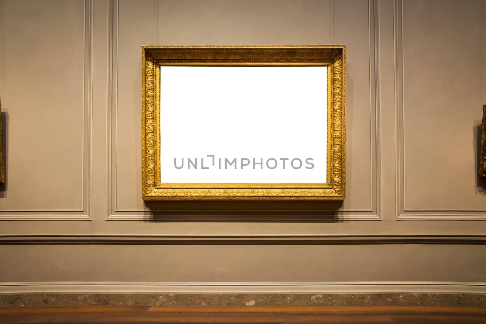 Ornate Picture Frame Art Gallery Museum Exhibit Interior White Clipping Path Isolated