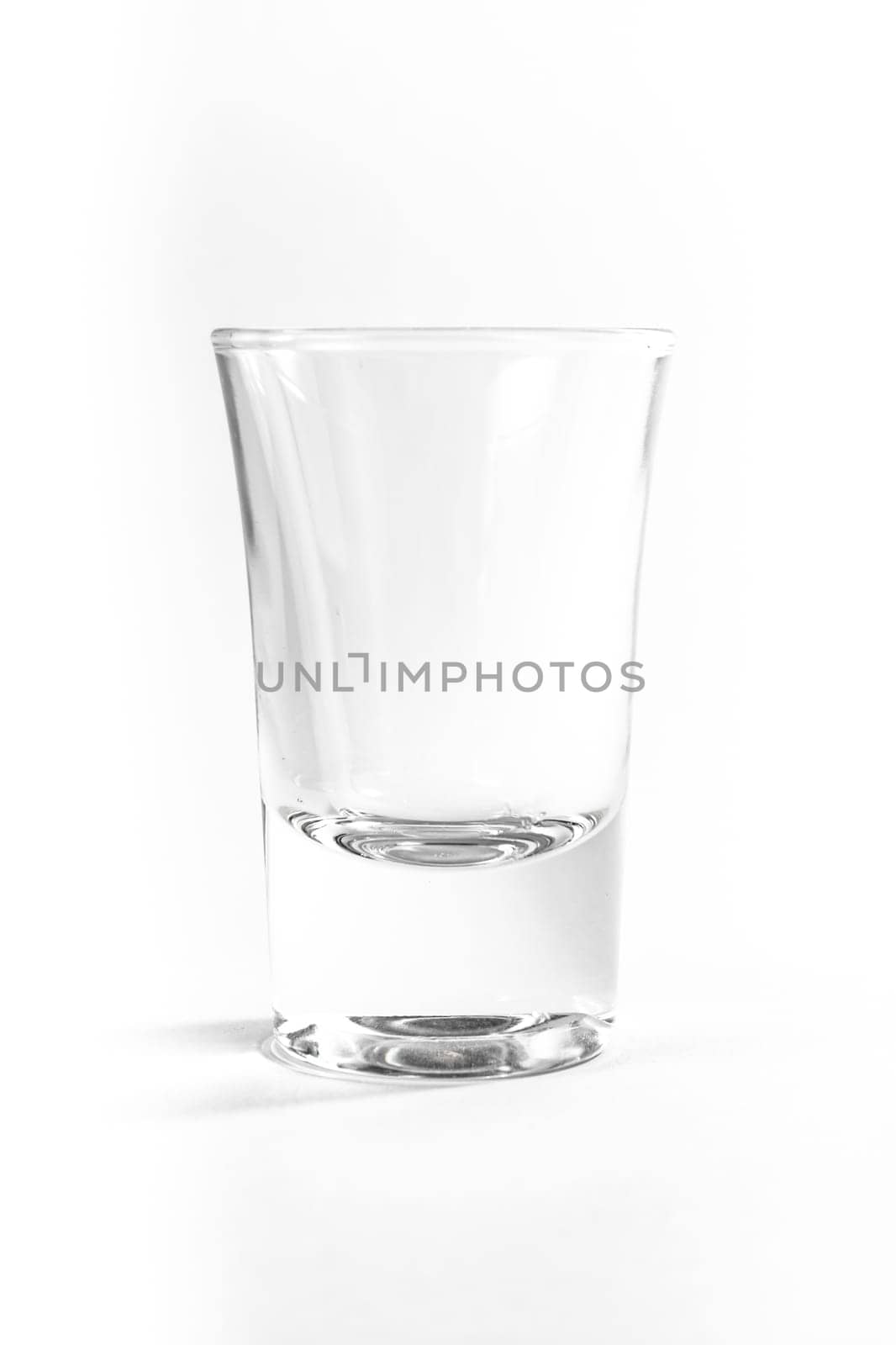 Empty Full Shot Glass Party Drinking Alcohol Beer Whiskey Clear Bourbon White Background Isolated Object Single Composition