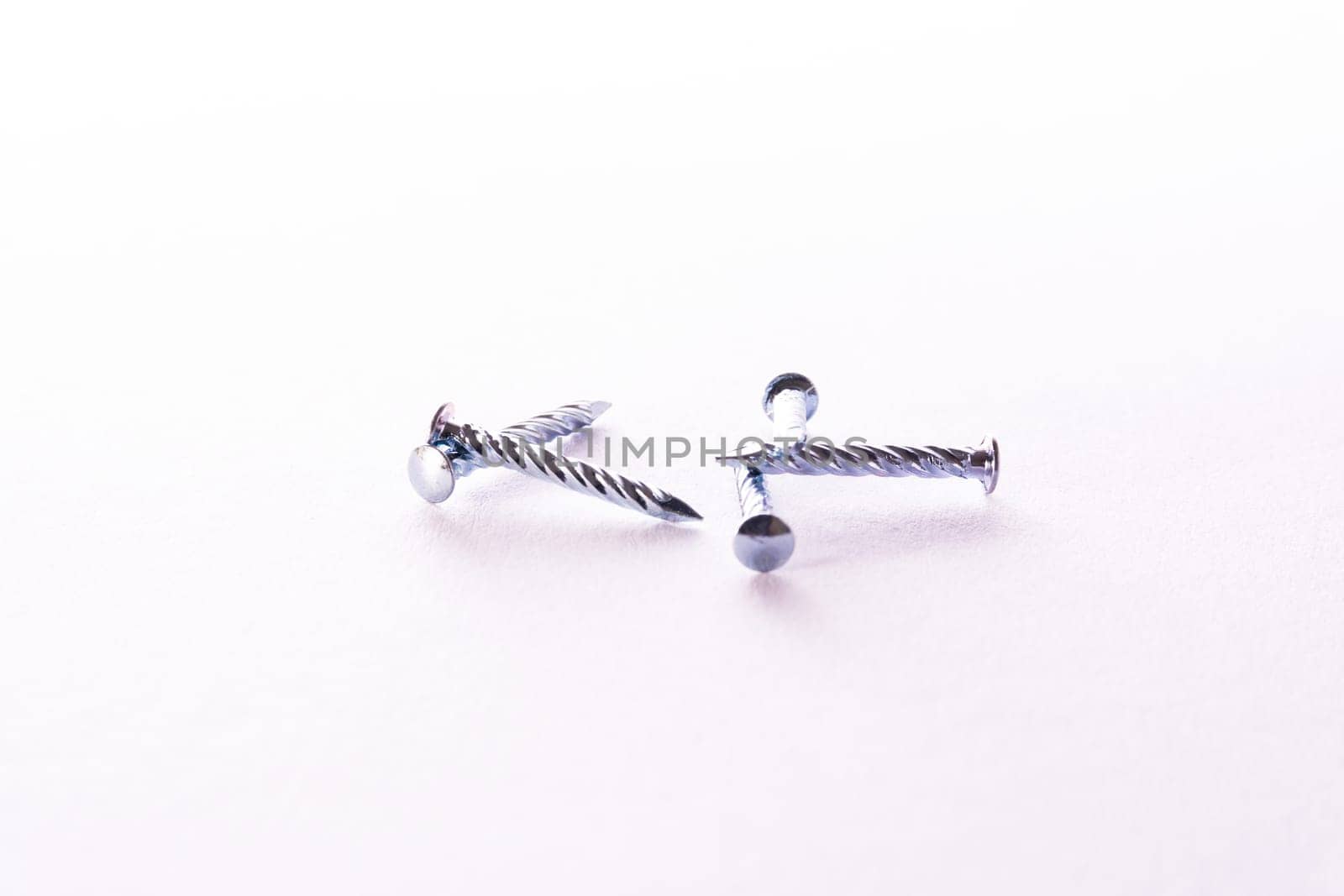 Nails Laying Table Metal White Background Silver Construction