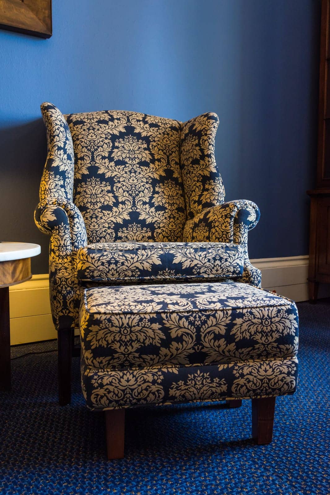 Navy Blue Yellow Paisley Texture Armchair Lounge Footrest Luxury Office