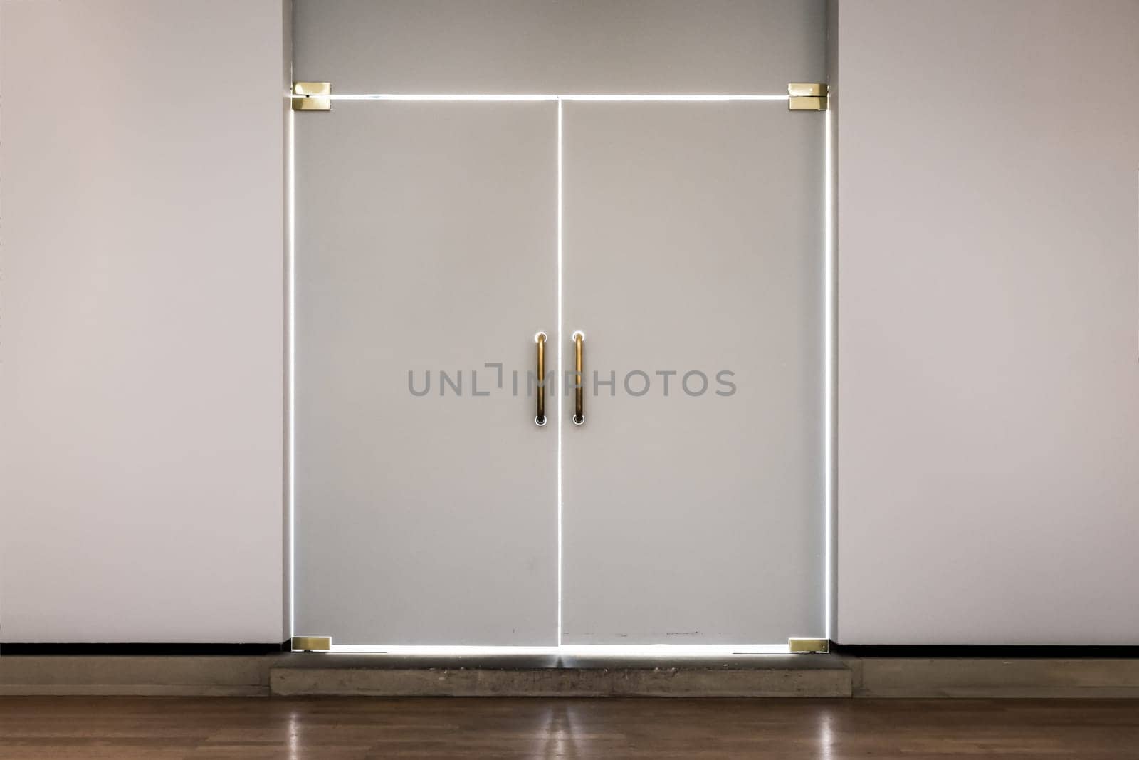 Modern Doors White Outline Bright Shining Indoors Closed Hidden Secret Sunlight