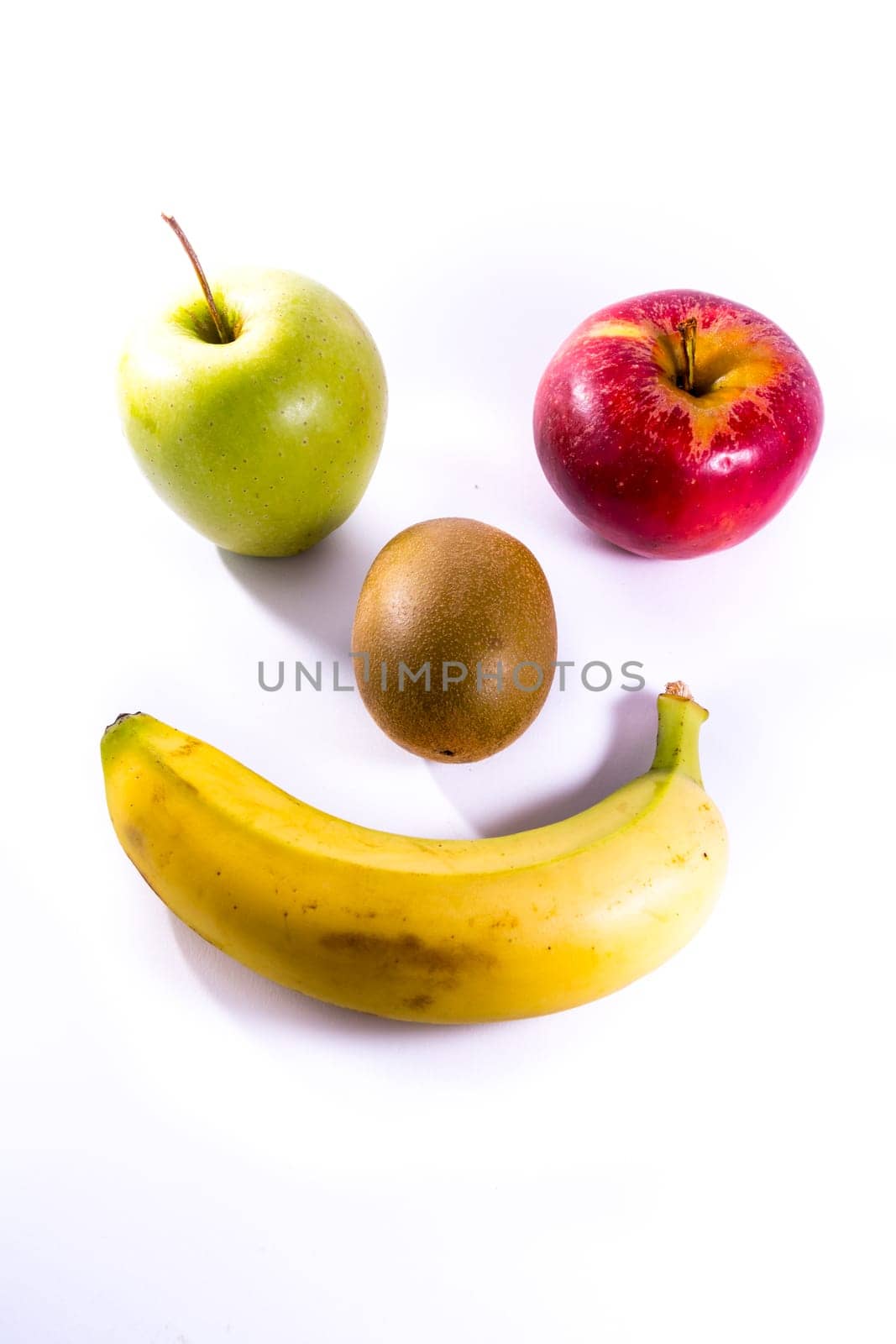 Fruits Apple Red Green Kiwi Banana Face Smiley Symbol Food Fresh Cooking White Isolated Background