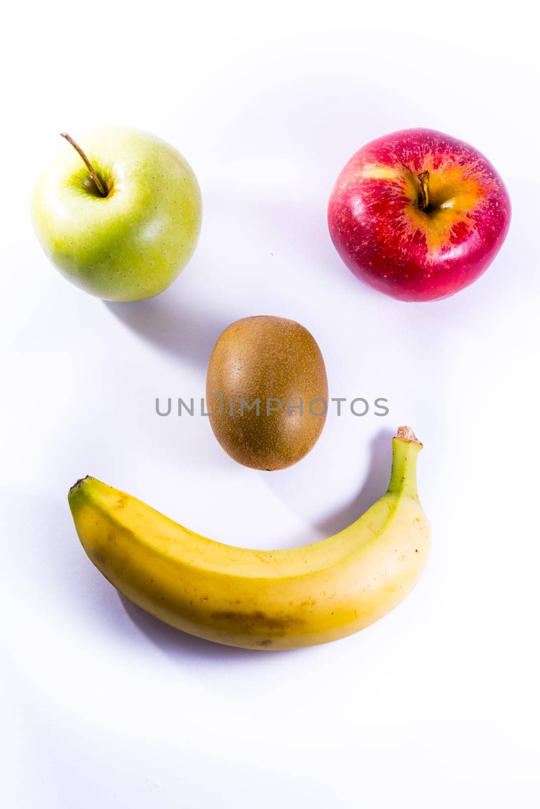Fruits Apple Red Green Kiwi Banana Face Smiley Symbol Food Fresh Cooking White Isolated Background