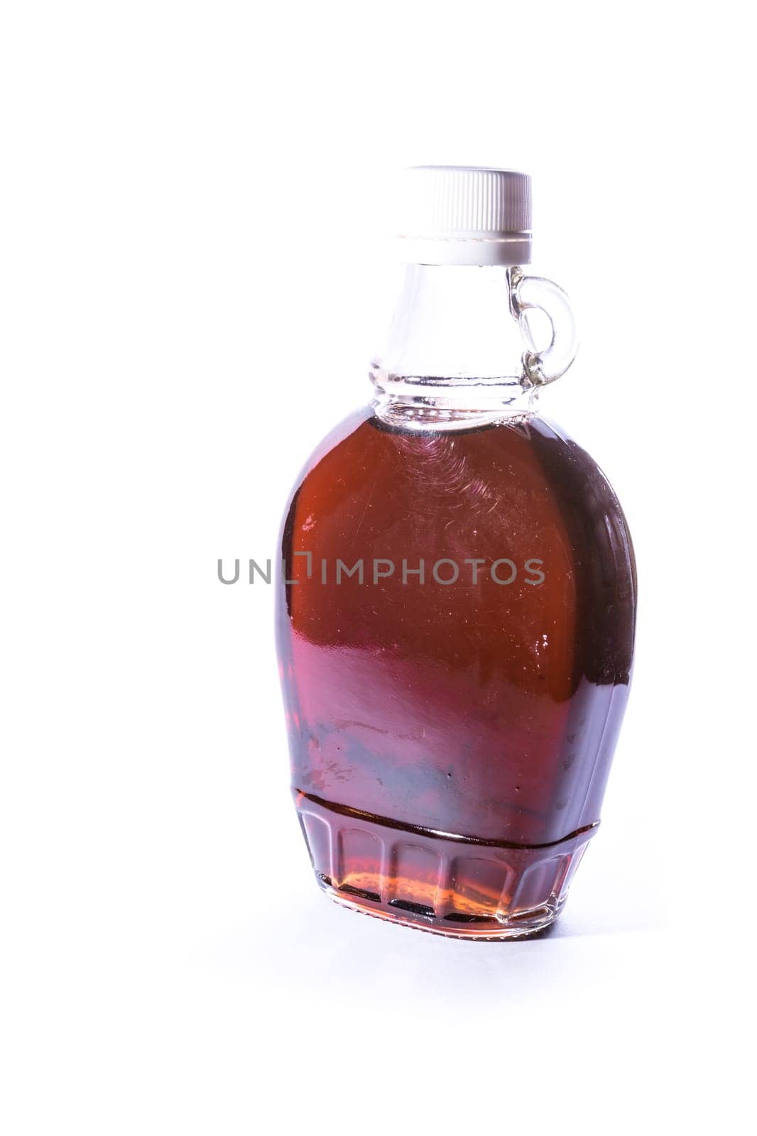 Glass Jar Jug Clear Brown Maple Syrup Container White Isolated Background Ingredient Food Sweet Dessert