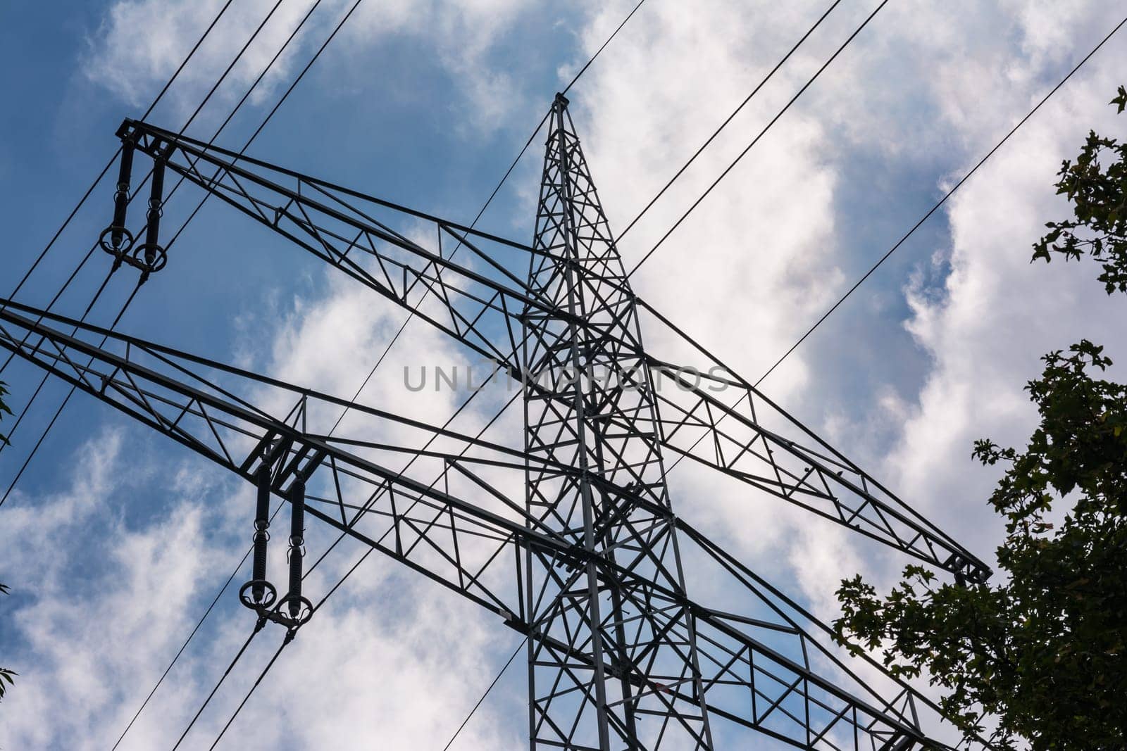 Metal Structures Tower Power Lines Perspective Daytime Blue Sky