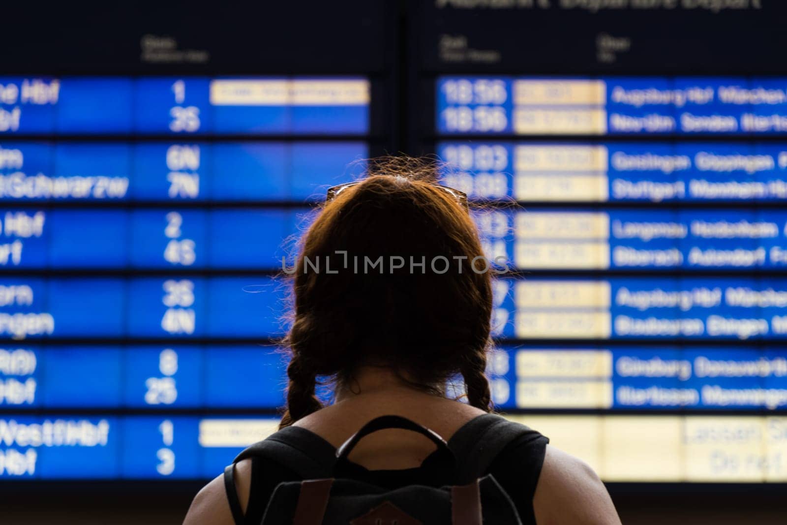 Girl Looking at Navigation Signs Tables Germany Traveling Adventure