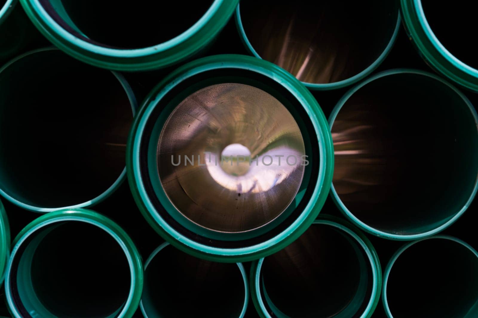 Green Abstract Flare Pipes Openings Glow Industrial Tubes