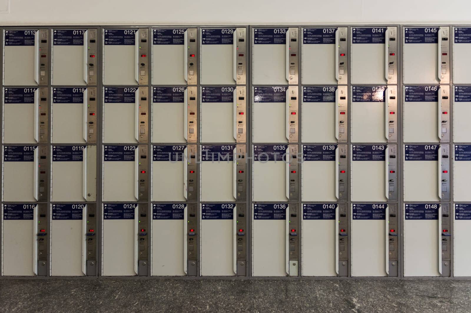 Grid Geometric Shot of Time Storage Lockers in Train Station