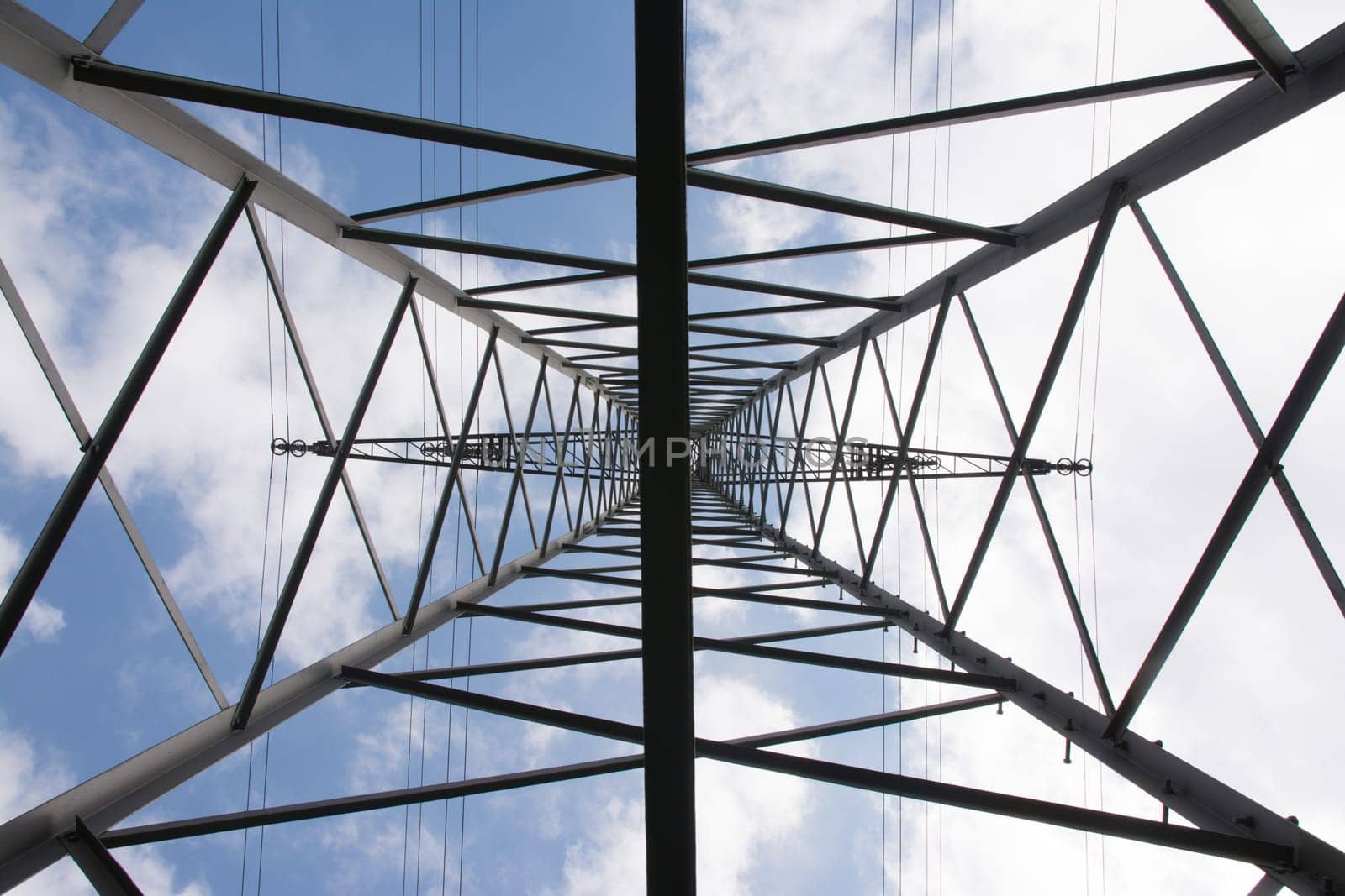 Metal Structures Tower Power Lines Perspective Daytime Blue Sky