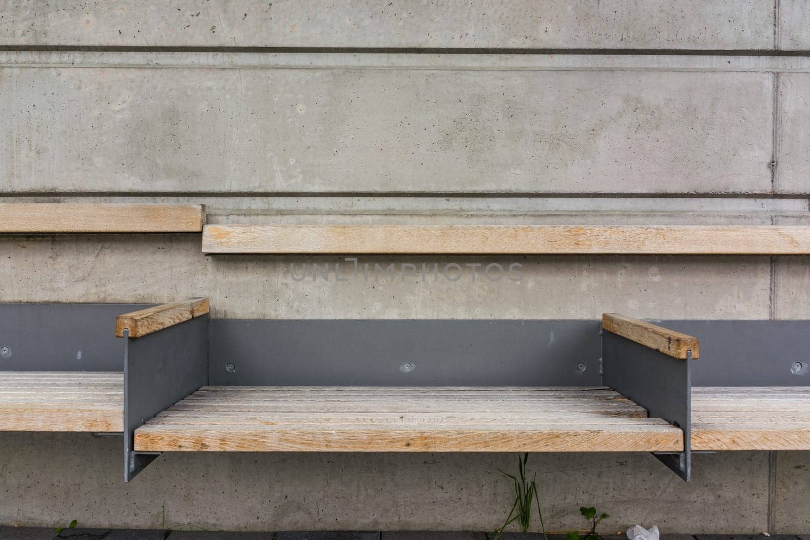 Lonely Bench Train Stop Concrete Wall Outdoors Wooden Arms