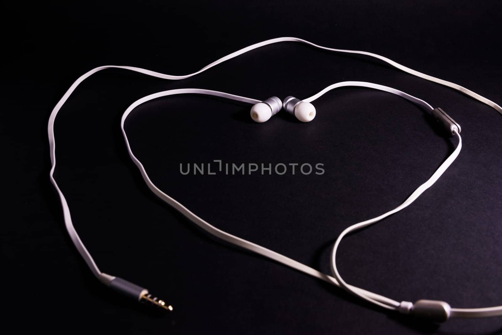 Headphones Earphones White Heart Shape Symbol Metaphor Love Music Black Background Accessory Wire