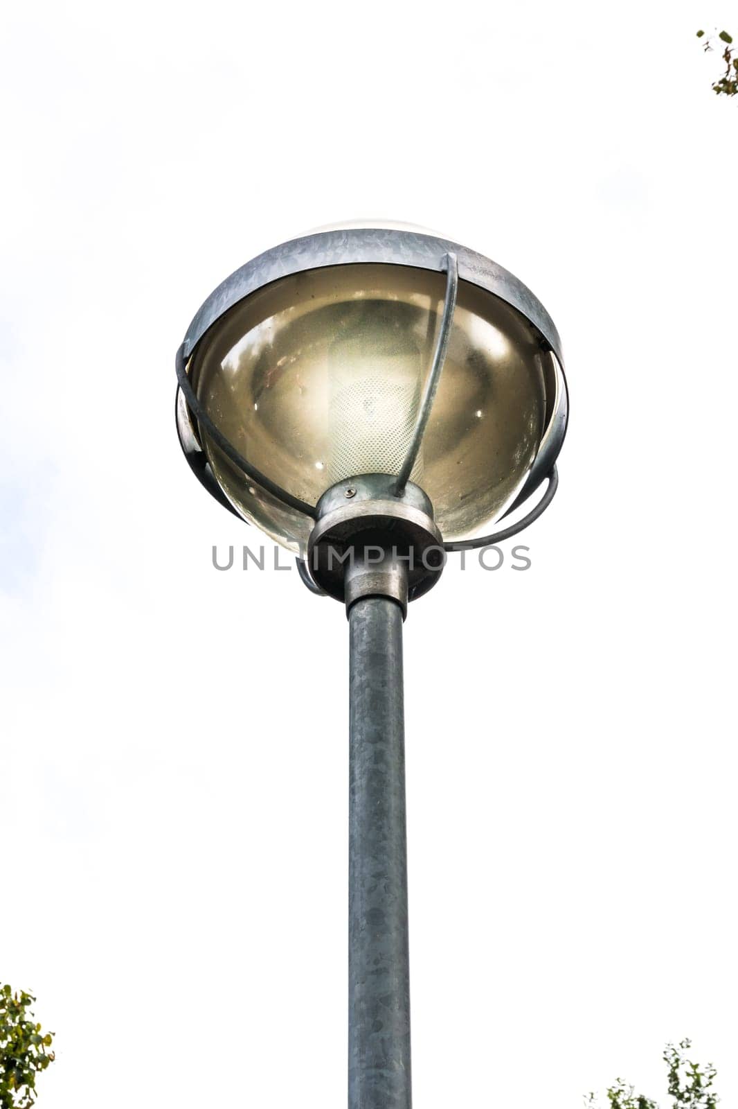 Isolated White Background Street Light Lamp Glowing Metal Public