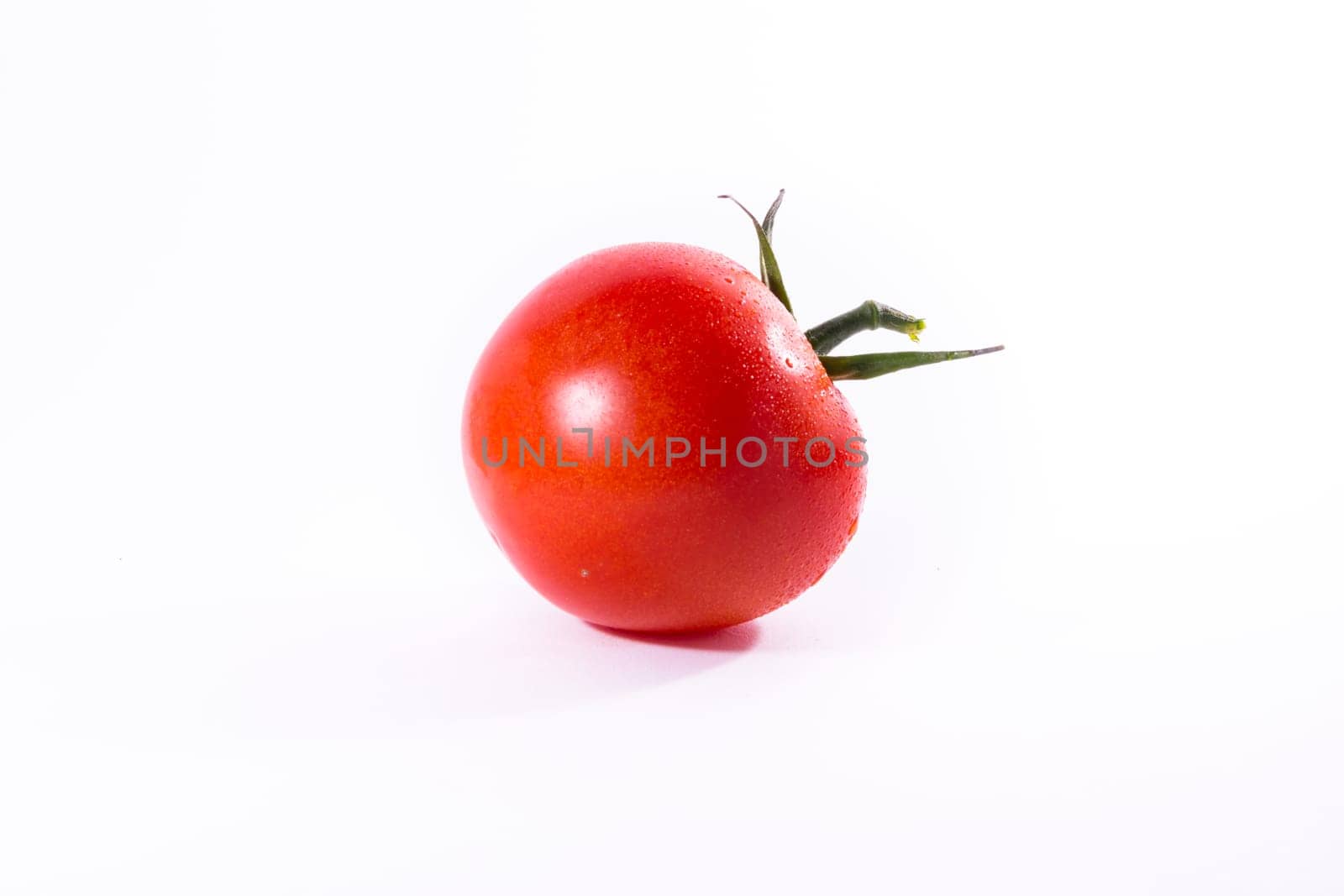 Single Tomato Vegetable Stem Cooking Fresh Ingredient Isolated White Background