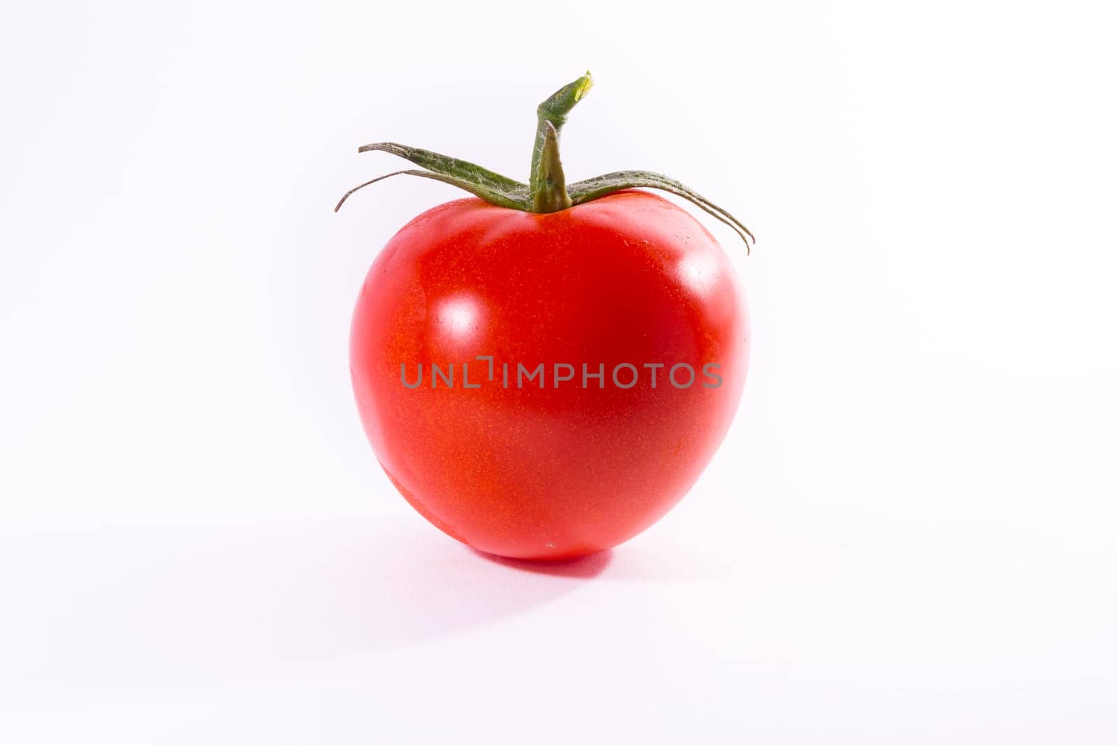 Single Tomato Vegetable Stem Cooking Fresh Ingredient Isolated White Background