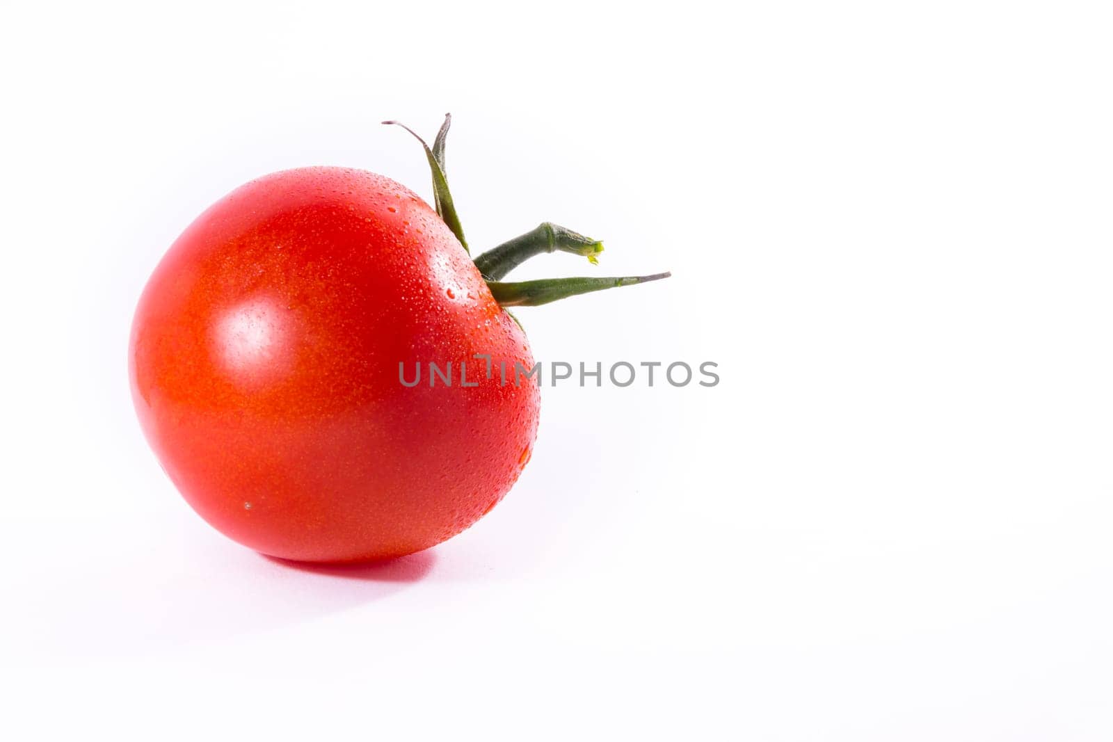 Single Tomato Vegetable Stem Cooking Fresh Ingredient Isolated White Background