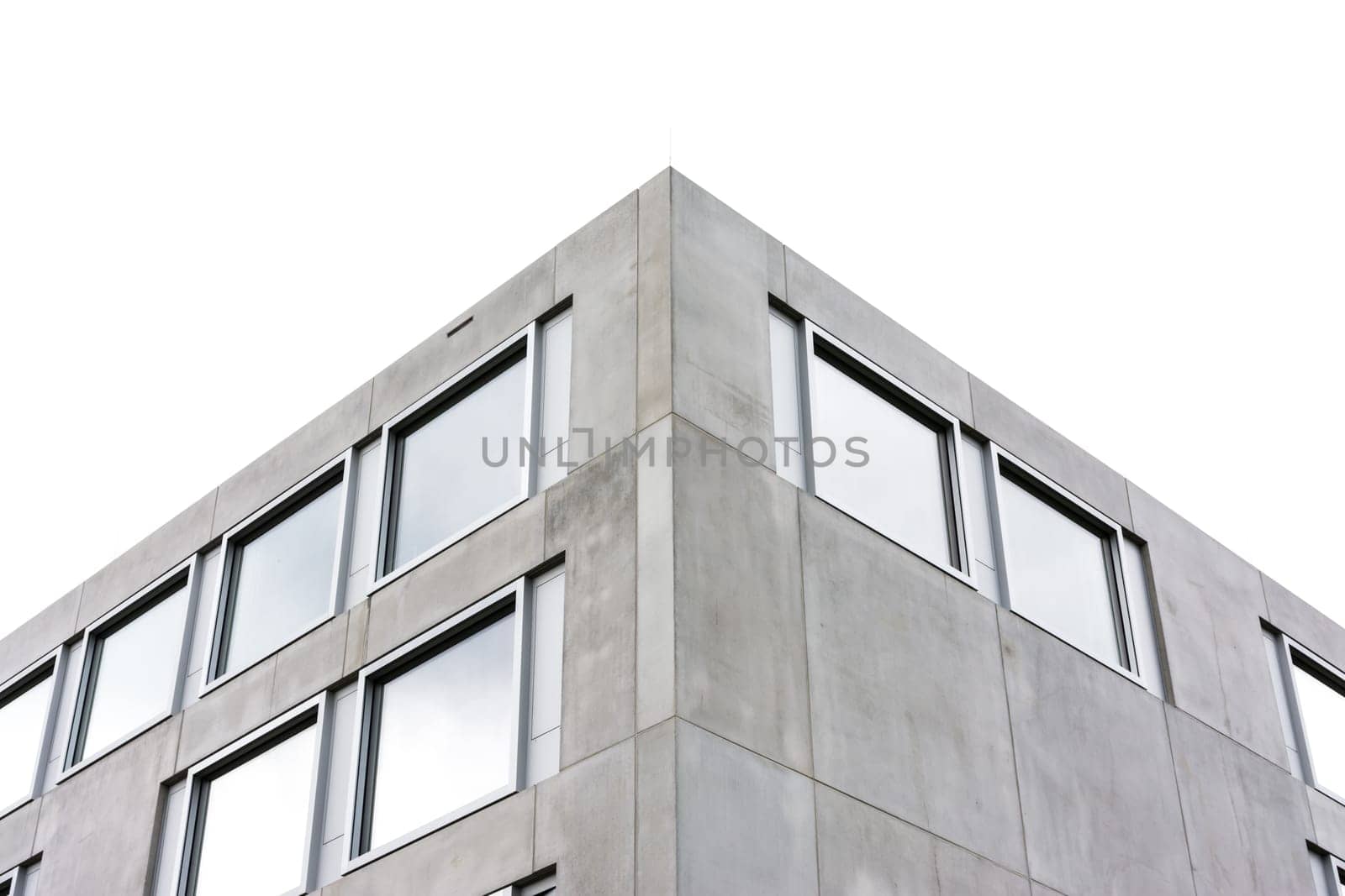 Symmetric Contemporary Architecture Concrete Square Geometric Building Office Corner Isolated White Background Structure Windows