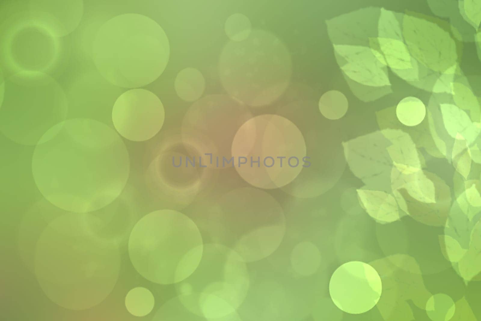Sunny abstract bright gree bokeh autumn background texture with leaves. Space for your design.