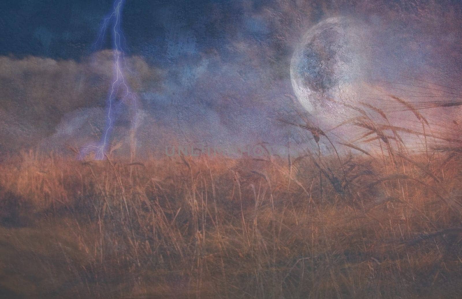 Heavily Textured Lightning Strike and Field of Grain
