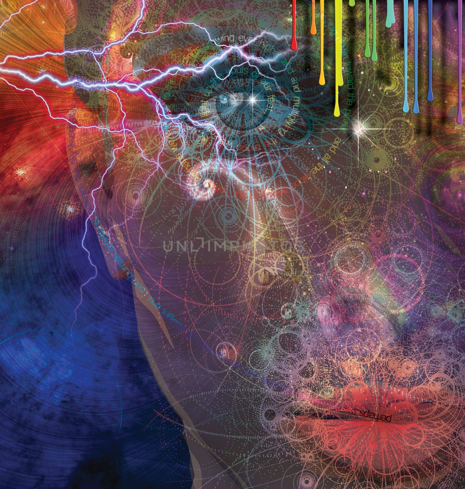Womans face in colorful artistic scene