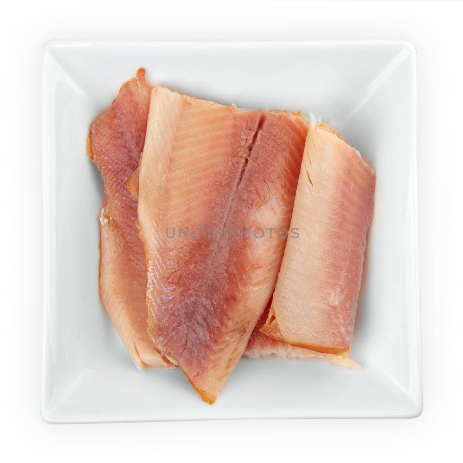 Smoked Trout in a bowl isolated on white background